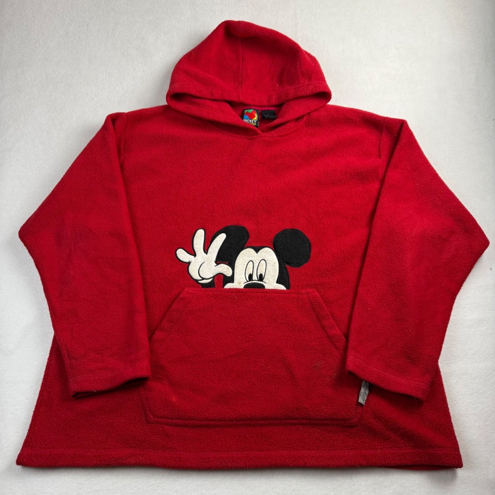 Vintage Mickey Unlimited Red‎ Fleece Hoodie Mickey Mouse Graphic Mens L Disney